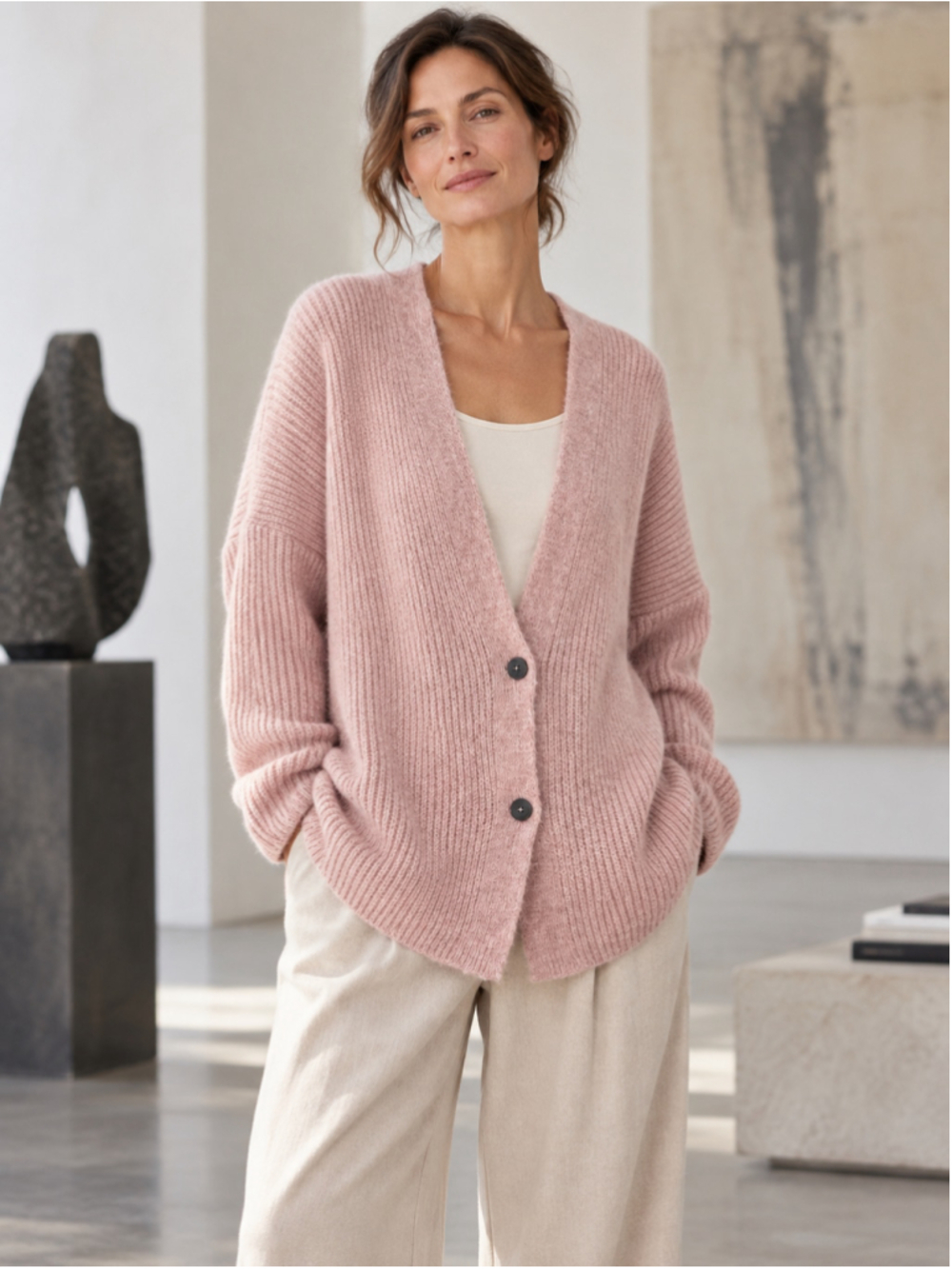 Sarah Pacini Cardigan Women OS Baby Alpaca Merino Oversized Lagenlook Italy Pink
